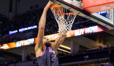 Dec 25, 2025; Denver, Colorado, USA; Minnesota Timberwolves center Rudy Gobert (27) during the first half at Ball Arena. Mandatory Credit: Ron Chenoy-Imagn Images