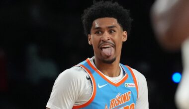 Feb 13, 2026; Inglewood, California, USA; Team Melo guard Dylan Harper (2) of the San Antonio Spurs reacts during an NBA All Star Rising Stars game at Intuit Dome. Mandatory Credit: Kirby Lee-Imagn Images