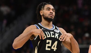 Milwaukee Bucks guard Cam Thomas (24) looks on in the fourth quarter against the Toronto Raptors at Fiserv Forum on February 22, 2026.