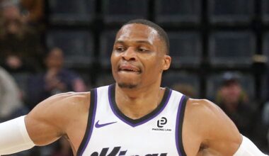 Feb 23, 2026; Memphis, Tennessee, USA; Sacramento Kings guard Russell Westbrook (18) reacts with head coach Doug Christie during a timeout during the fourth quarter against the Memphis Grizzlies at FedExForum. Mandatory Credit: Petre Thomas-Imagn Images