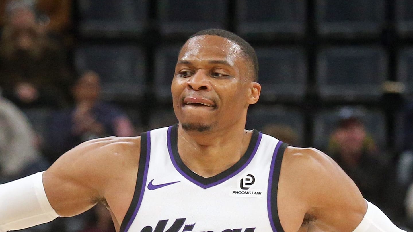 Feb 23, 2026; Memphis, Tennessee, USA; Sacramento Kings guard Russell Westbrook (18) reacts with head coach Doug Christie during a timeout during the fourth quarter against the Memphis Grizzlies at FedExForum. Mandatory Credit: Petre Thomas-Imagn Images