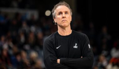 Dec 20, 2025; Memphis, Tennessee, USA; Washington Wizards Head Coach Brian Keefe in the first half against the Memphis Grizzlies at FedExForum. Mandatory Credit: Matthew Smith-Imagn Images