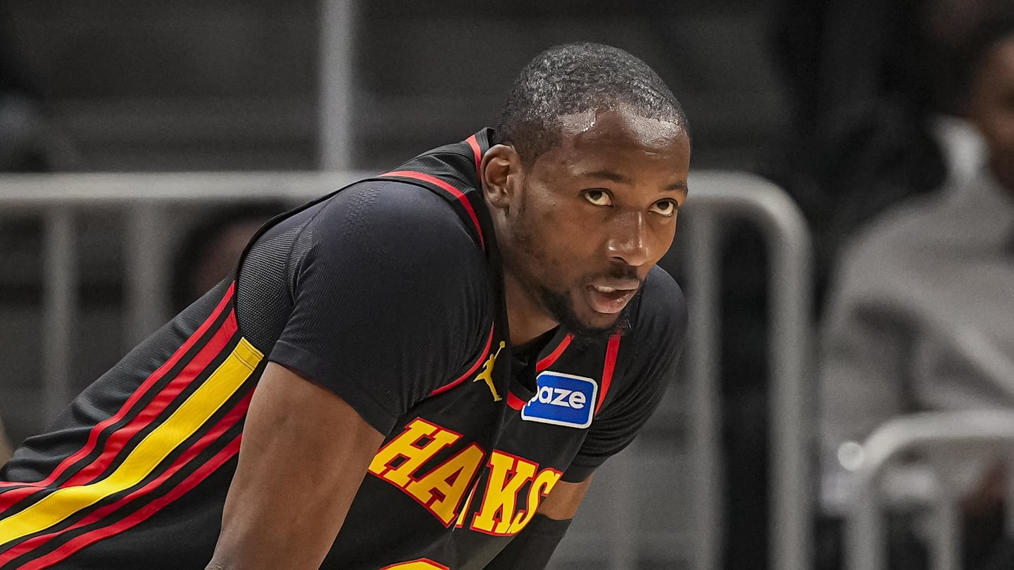Feb 24, 2026; Atlanta, Georgia, USA; Atlanta Hawks forward Jonathan Kuminga (0) on the court against the Washington Wizards during the first half at State Farm Arena. Mandatory Credit: Dale Zanine-Imagn Images