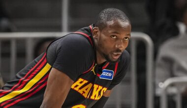 Atlanta Hawks forward Jonathan Kuminga (0) on the court against the Washington Wizards during the first half at State Farm Arena on February 24, 2026.