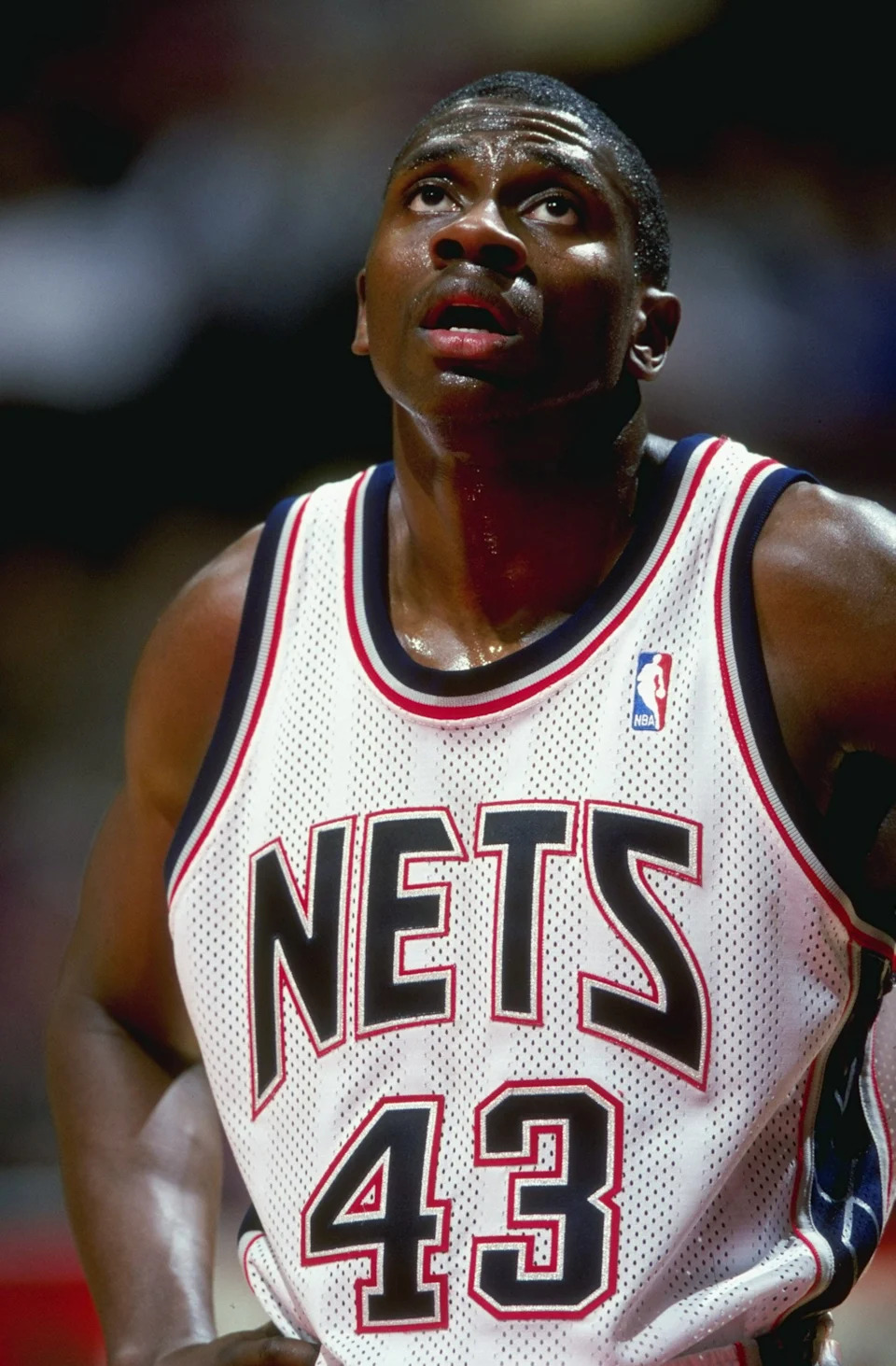 24 Mar 1999: Chris Carr #43 of the New Jersey Nets looks up during a game against the Detroit Pistons at the Continental Airlines Arena in East Rutherford, New Jersey. The Piston defeated the Nets 84-71.