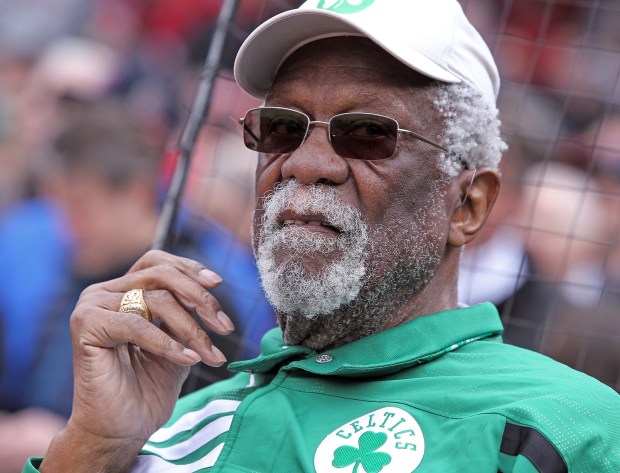  Celtics legend Bill Russell before the home opener against the Baltimore Orioles at Fenway Park on Monday,  April 11, 2016.  Staff photo by Matt Stone