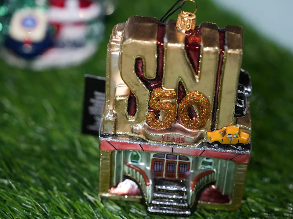 <p>Saturday Night Live’s 50th anniversary ornament was designed and made by Joy to the World Collectibles.</p>