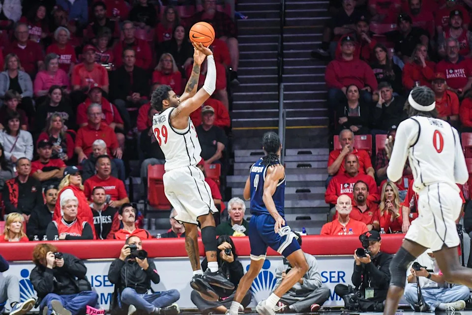 SDSU guard Reese Dixon-Waters (39) shoots the ball  during an NCAA Basketball game against Nevada Saturday February 14, 2026 in California.
