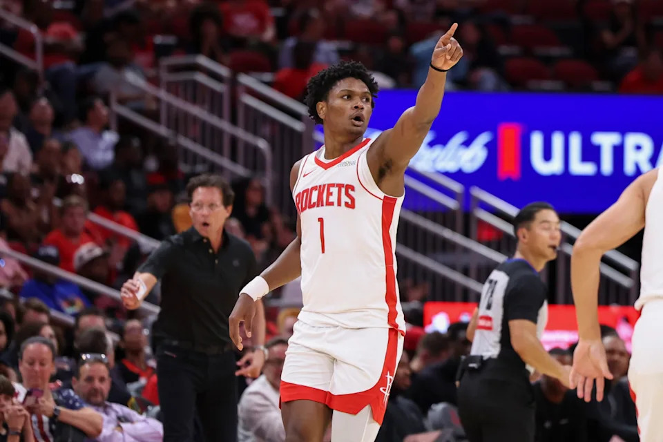 Houston Rockets guard Amen Thompson (1Credit&colon; Troy Taormina-Imagn Images