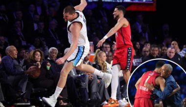 Devin Booker helps save Barack Obama from Nikola Jokic collision