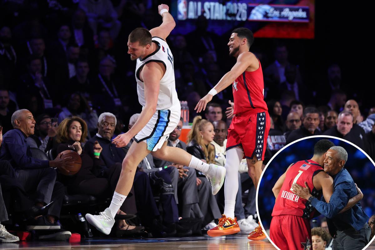 Devin Booker helps save Barack Obama from Nikola Jokic collision
