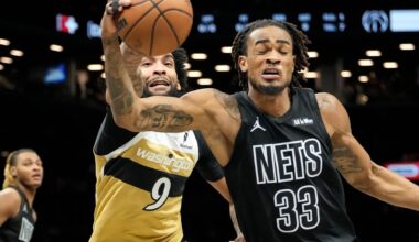 Nets score 80 points in the first half and beat the short-handed Wizards 127-113