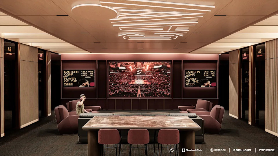 The locker room at Cleveland Clinic Global Peak Performance Center features a spacious locker room for players.