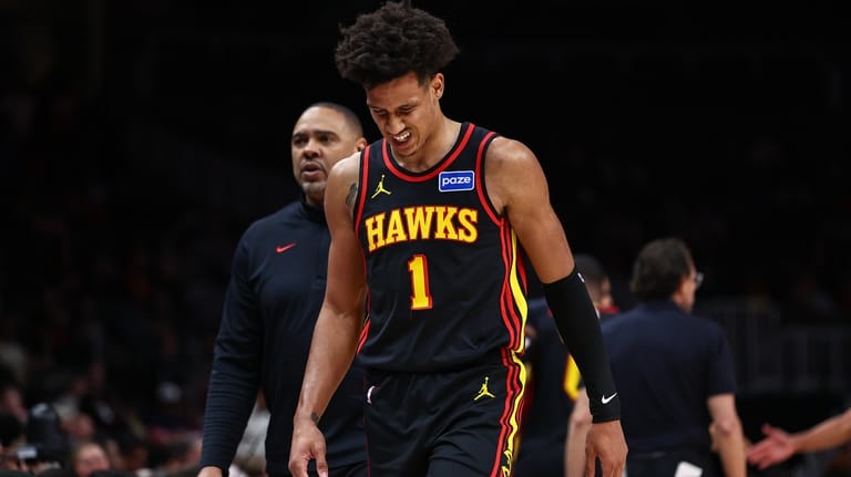 Atlanta Hawks forward Jalen Johnson exits the game during the...
