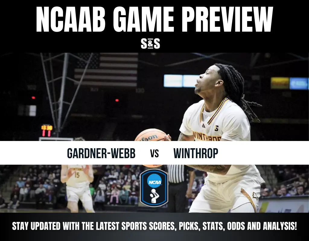 NCAA basketball game preview featuring Gardner-Webb vs. Winthrop, with updates on scores, picks, and analysis.