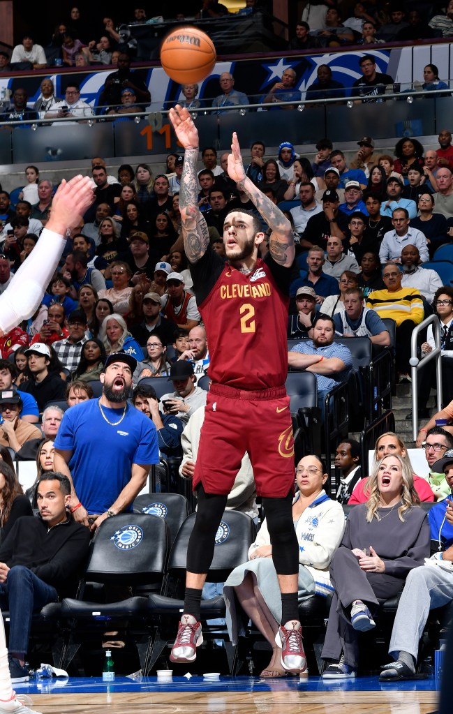  Lonzo Ball #2 of the Cleveland Cavaliers shoots the ball during the game against the Orlando Magic on January 24, 2026 at Kia Center in Orlando, Florida.
