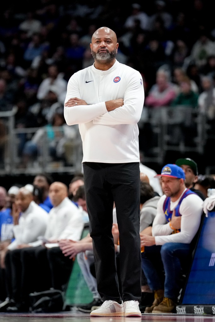 J.B. Bickerstaff of the Detroit Pistons watches from the sidelines