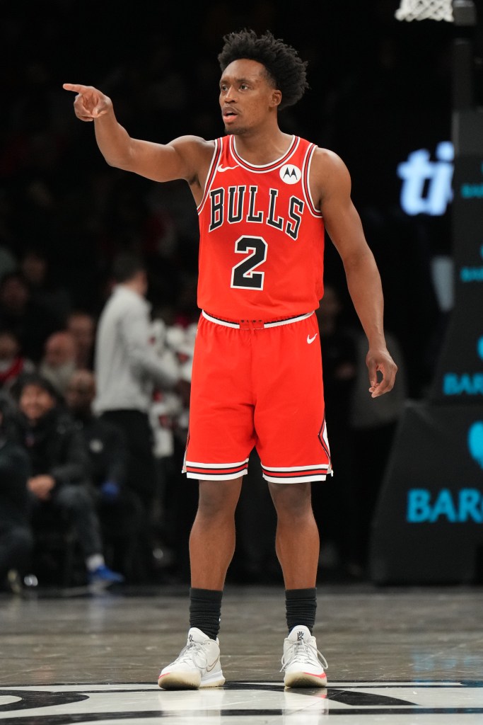 Collin Sexton #2 of the Chicago Bulls looks on during the game against the Brooklyn Nets on February 9, 2026 at Barclays Center in Brooklyn, New York.