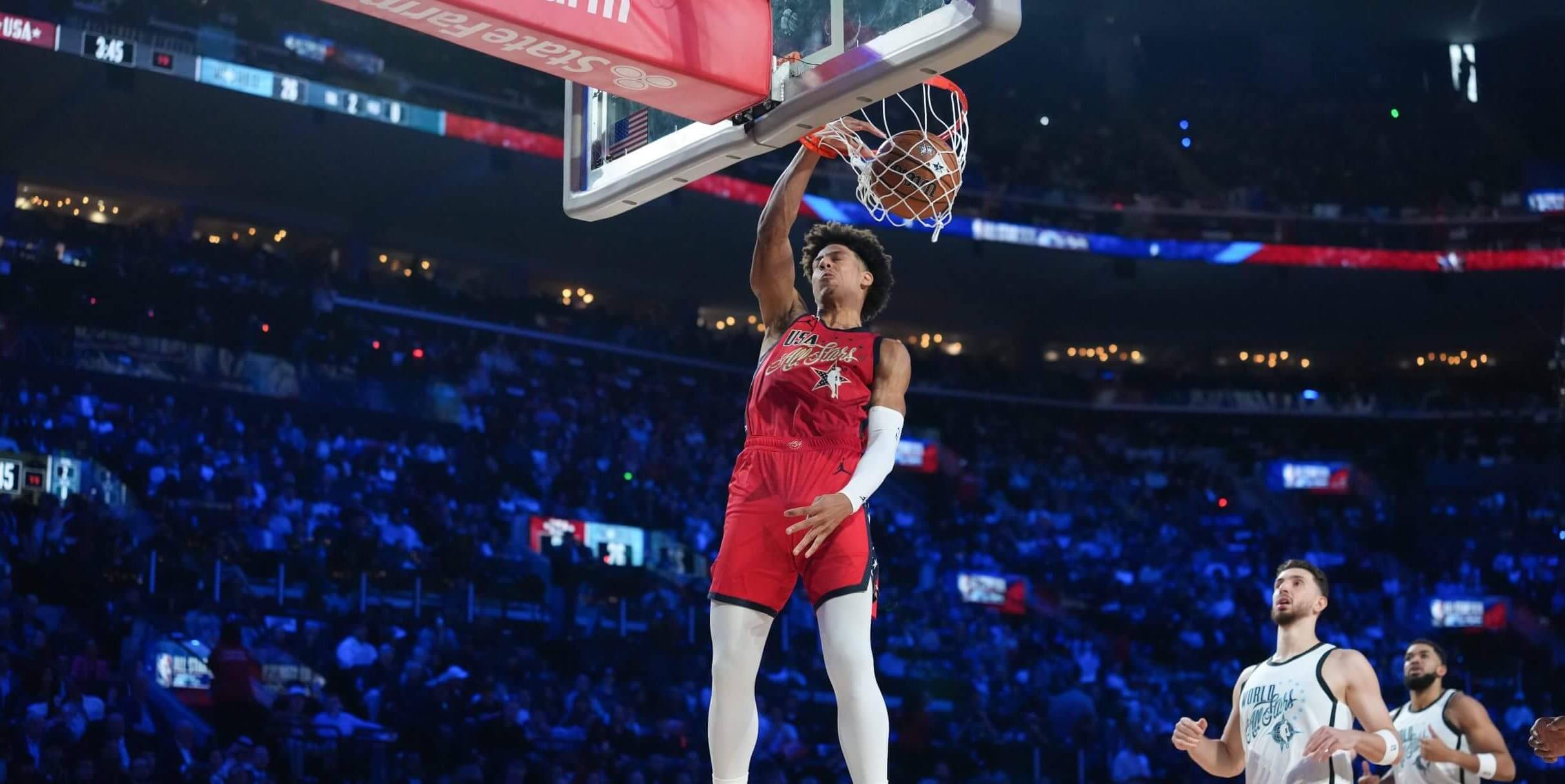 A photo of Atlanta's Jalen Johnson dunking during the All-Star Game