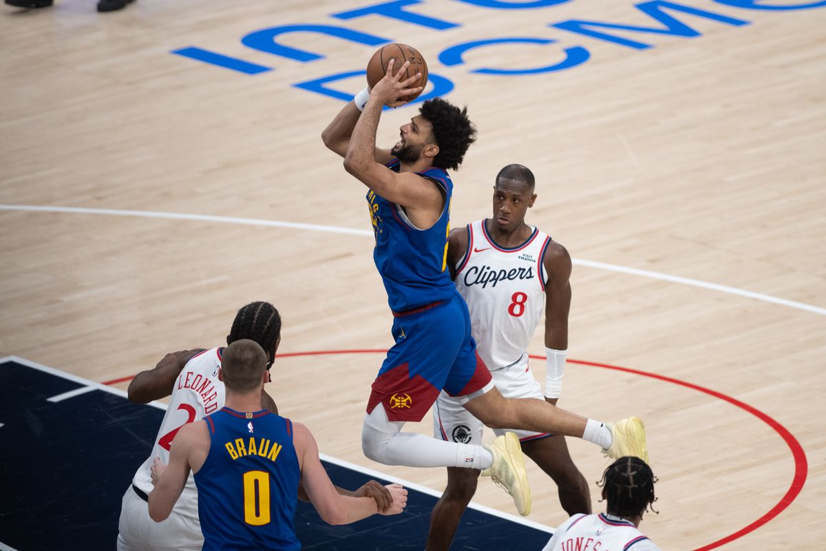 Denver Nuggets guard Jamal Murray (27) shoots a floater during a game between the Los Angeles Clippers and the Denver Nuggets on Thursday, February 19,2026 at Intuit Dome in Inglewood Calif