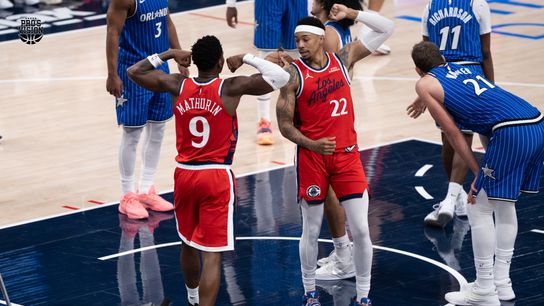 Los Angeles Clippers Guard Benedict Mathurin (9) flexes after scoring a layup while getting fouled during a NBA game against the Orlando Magic on Sunday, February 22, 2026 at Intuit Dome in Inglewood Calif Los Angeles Clippers Guard Benedict Mathurin (9) flexes after scoring a layup while getting fouled during a NBA game against the Orlando Magic on Sunday, February 22, 2026 at Intuit Dome in Inglewood Calif