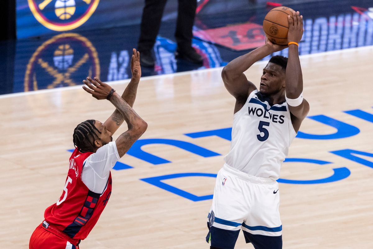 Anthony Edwards #5 of the Minnesota Timberwolves shoots the ball during an NBA basketball game against the LA Clippers, Thursday February 26, 2026 in Inglewood, Calif.