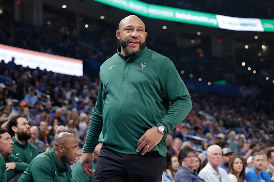 Feb 12, 2026; Oklahoma City, Oklahoma, USA; Milwaukee Bucks Head Coach Doc Rivers watches his team play against the Oklahoma City Thunder during the first half at Paycom Center. Mandatory Credit: Alonzo Adams-Imagn Images