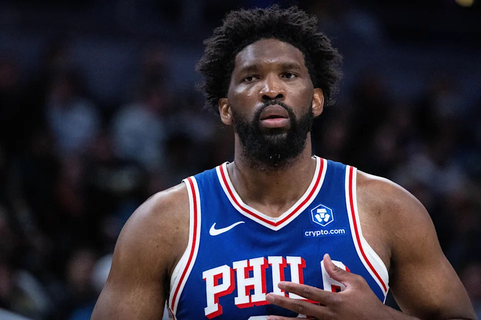 Feb 24, 2026; Indianapolis, Indiana, USA; Philadelphia 76ers center/forward Joel Embiid (21) in the first half against the Indiana Pacers at Gainbridge Fieldhouse. Mandatory Credit: Trevor Ruszkowski-Imagn Images