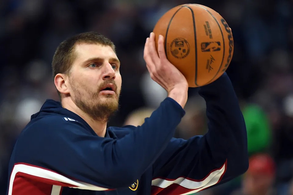 Denver Nuggets center Nikola Jokic warms up before the game against the Boston Celtics at Ball Arena. Mandatory Credit: Christopher Hanewinckel-Imagn Images Christopher Hanewinckel-Imagn Images