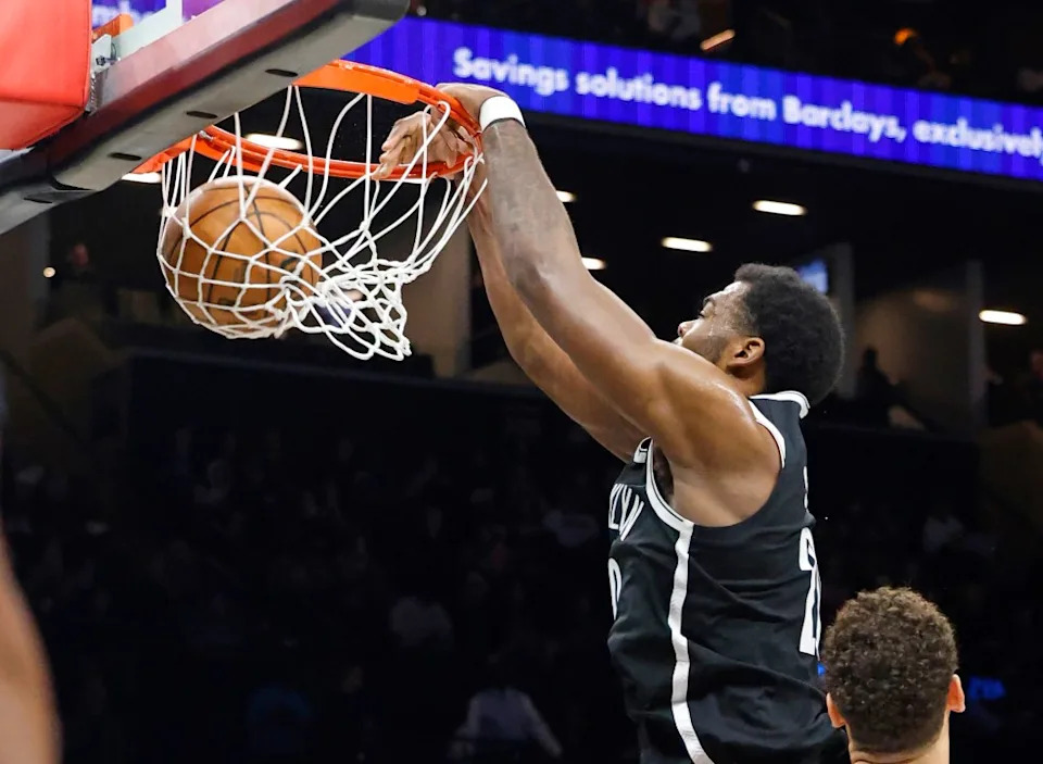 Day’Ron Sharpe, who scored seven points off the bench, slams home a dunk during the Nets’ loss to the Maverick on Feb. 24, 2026 at Barclays Center. Robert Sabo for New York Post