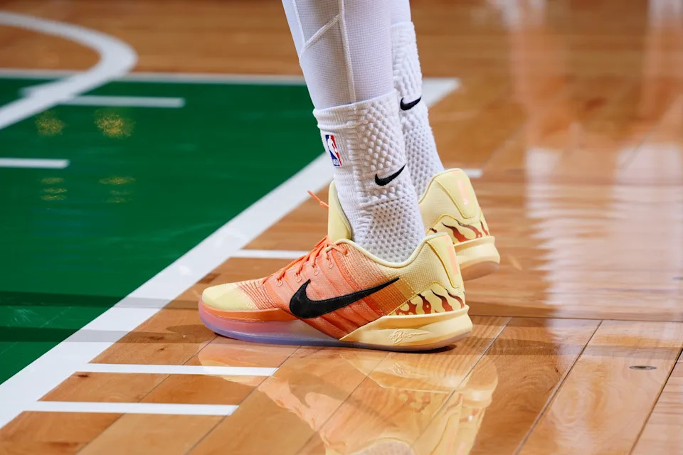 BOSTON, MA - FEBRUARY 8: The sneakers worn by Derrick White #9 of the Boston Celtics during the game against the New York Knicks on February 8, 2026 at TD Garden in Boston, Massachusetts. NOTE TO USER: User expressly acknowledges and agrees that, by downloading and/or using this Photograph, user is consenting to the terms and conditions of the Getty Images License Agreement. Mandatory Copyright Notice: Copyright 2026 NBAE (Photo by Brian Babineau/NBAE via Getty Images) | NBAE via Getty Images