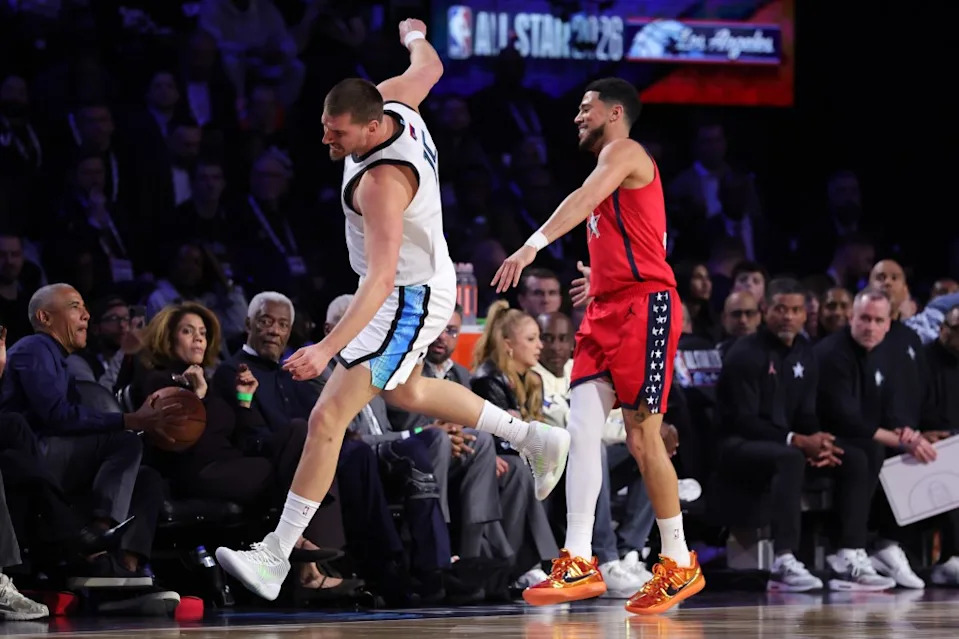 Devin Booker helped save Barack Obama by shoving Nikola Jokic during a play in Sunday’s All-Star Game. Getty Images