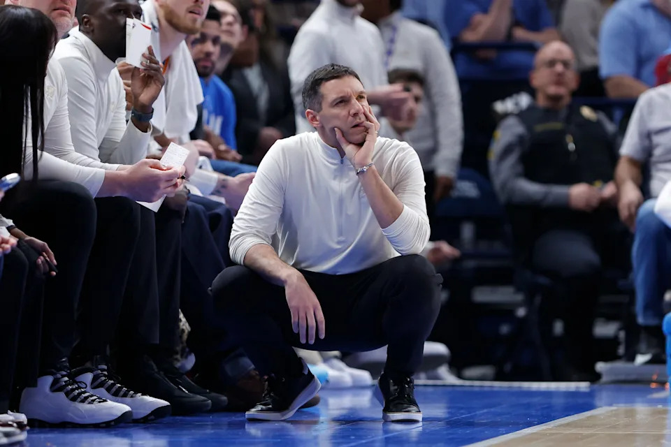 Feb 7, 2026; Oklahoma City, Oklahoma, USA; Oklahoma City Thunder Head Coach Mark Daigneault watches his team play against the Houston Rockets during the second half at Paycom Center. Mandatory Credit: Alonzo Adams-Imagn Images