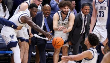 Devin Askew (center) and Villanova have two more chances at Quad 1 victories in the regular season, including Saturday vs. UConn at Xfinity Mobile Arena.