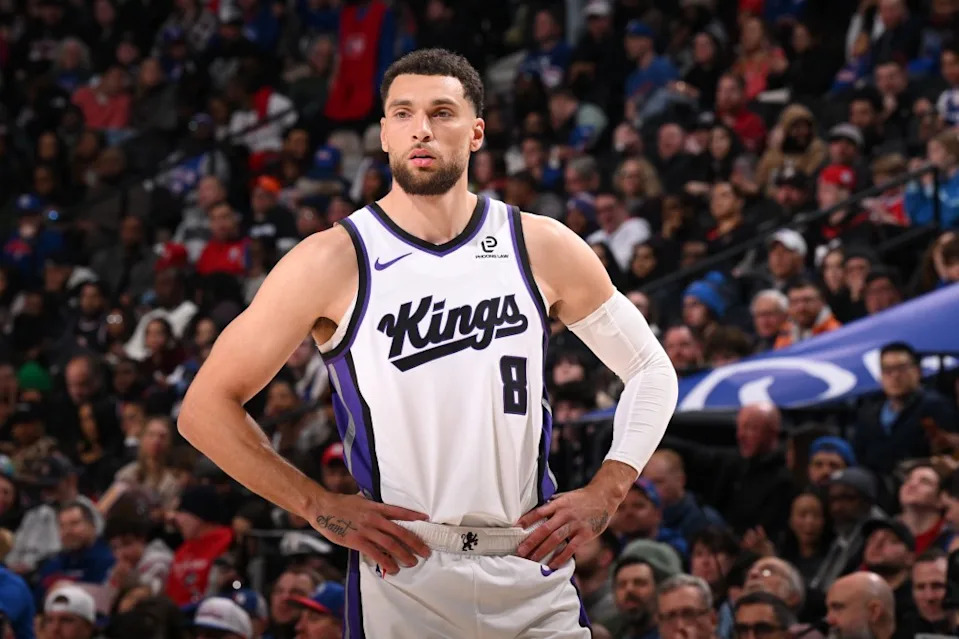 Zach LaVine of the Sacramento Kings looks on during the game against the Philadelphia 76ers on January 29, 2026 at the Wells Fargo Center in Philadelphia, Pennsylvania. NBAE via Getty Images