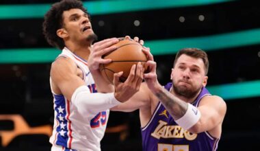 Luka Doncic to have an MRI after leaving Lakers' game against 76ers with left hamstring injury