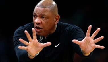 Boston, MA - 2/1/26- Milwaukee Bucks head coach Doc Rivers gestures while talking to a referee during the second quarter at TD Garden on Feb. 1, 2026. (Danielle Parhizkaran/Globe Staff)