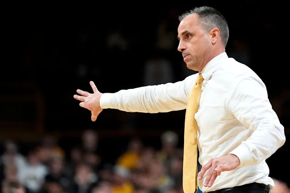 Iowa head coach Ben McCollum directs his team during a basketball game against the USC Trojans Jan. 28, 2026 at Carver-Hawkeye Arena in Iowa City, Iowa.