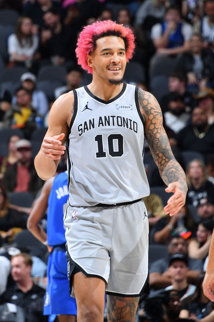 Jeremy Sochan of the San Antonio Spurs during the game against the Dallas Mavericks on February 7, 2026 at the Frost Bank Center in San Antonio, Texas. NBAE via Getty Images