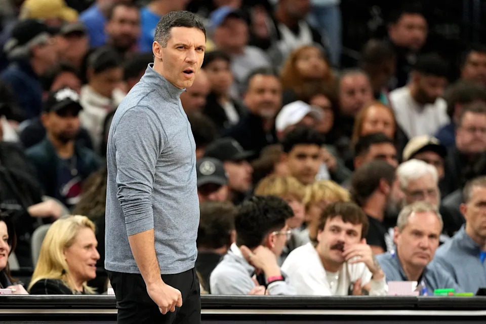 Feb 4, 2026; San Antonio, Texas, USA; Head Coach Mark Daigneault reacts during the first half against the San Antonio Spurs at Frost Bank Center. Mandatory Credit: Scott Wachter-Imagn Images