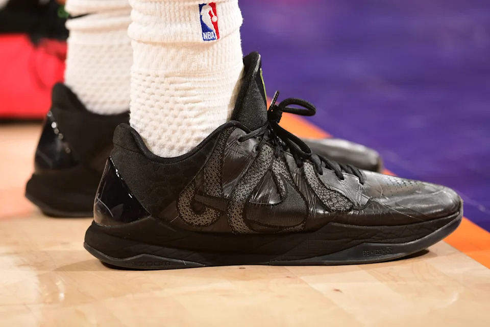 PHOENIX, AZ - FEBRUARY 24: The sneakers worn by Oso Ighodaro #11 of the Phoenix Suns during the game against the Boston Celtics on February 24, 2026 at PHX Arena in Phoenix, Arizona. NOTE TO USER: User expressly acknowledges and agrees that, by downloading and or using this photograph, user is consenting to the terms and conditions of the Getty Images License Agreement. Mandatory Copyright Notice: Copyright 2026 NBAE (Photo by Kate Frese/NBAE via Getty Images) | NBAE via Getty Images