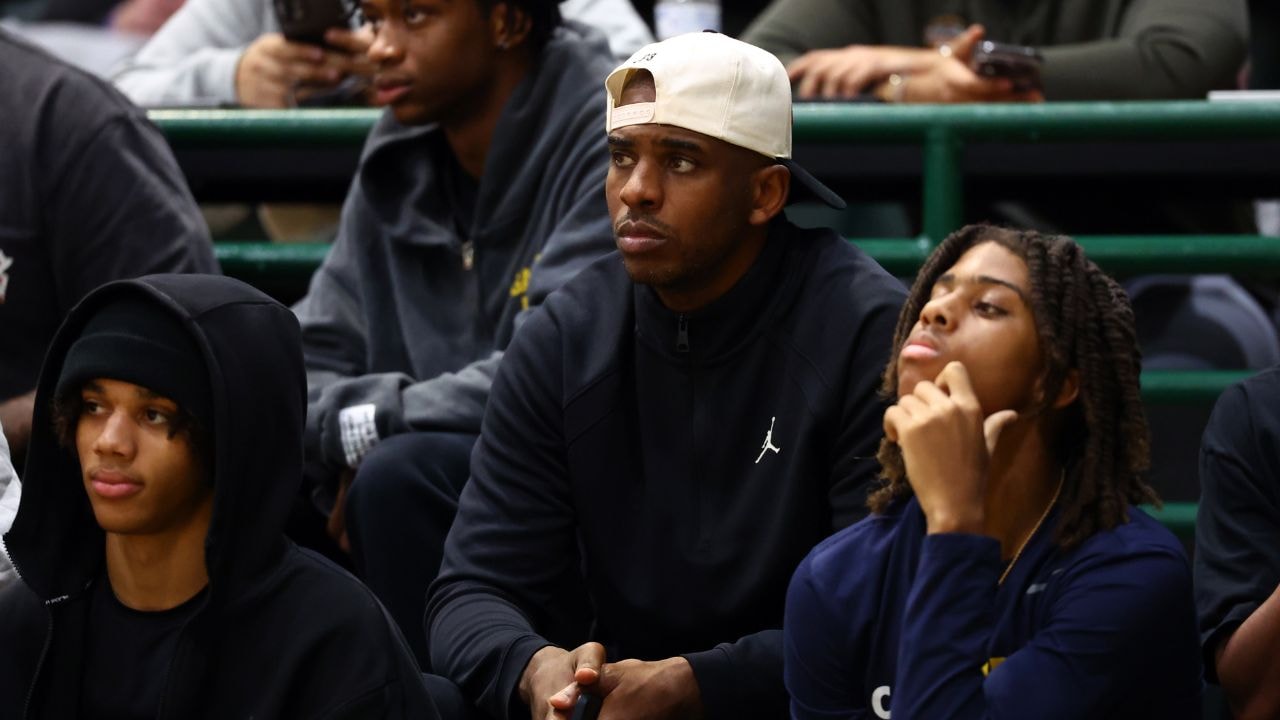 NBA player Chris Paul looks on as Team CP3 plays a game against Nightrydas at Nike EYBL at the Memphis Sports & Events Center on Saturday, May 17, 2025.