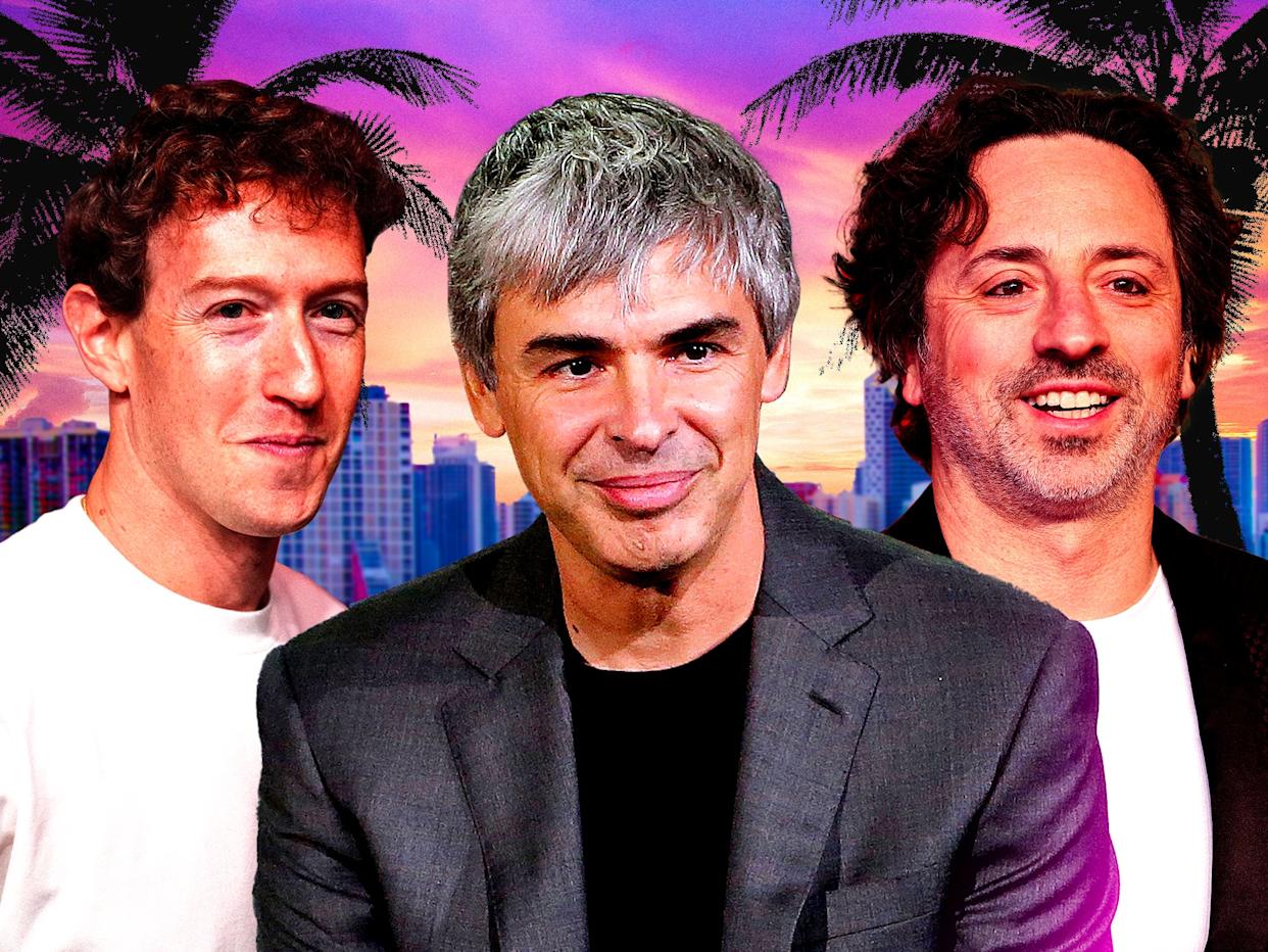 Mark Zuckerberg, Larry page, Sergey brin with a Miami backdrop