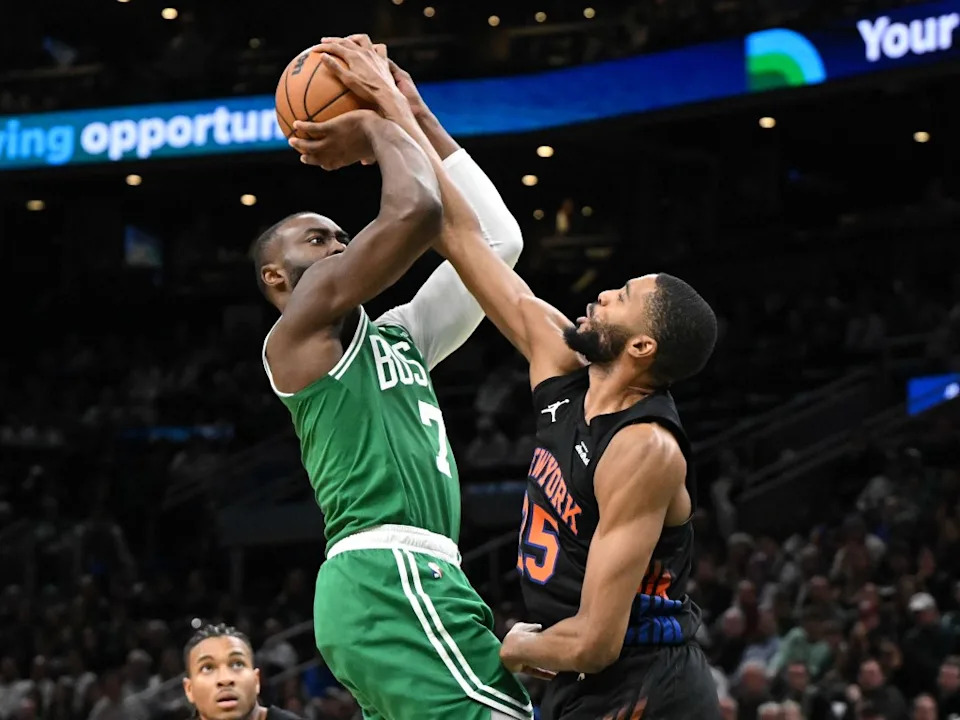 Jaylen Brown attempts a shot during the Celtics’ Dec. 2 game against the Knicks. Imagn Images