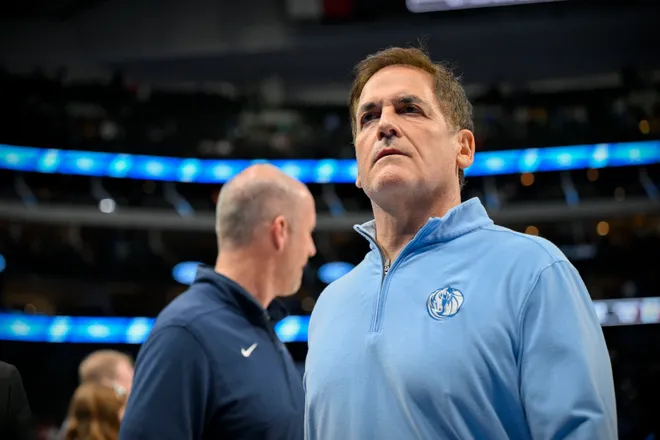 Dec 2, 2023; Dallas, Texas, USA; Dallas Mavericks owner Mark Cuban walks off the court after the Mavericks loss to the Oklahoma City Thunder at the American Airlines Center. Mandatory Credit: Jerome Miron-USA TODAY Sports