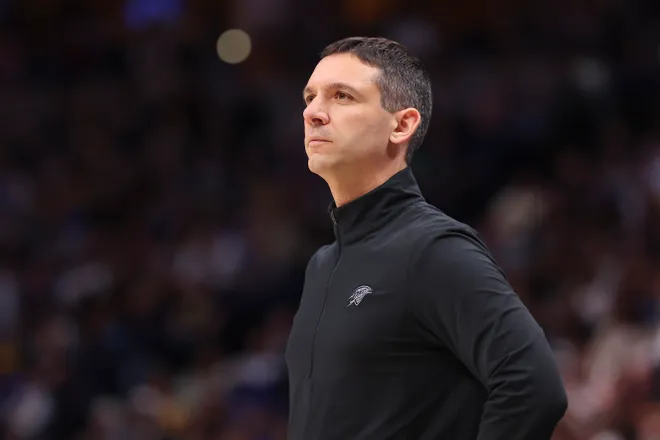 DENVER, COLORADO - FEBRUARY 01: Head coach Mark Daigneault of the Oklahoma City Thunder coaches his team against the Denver Nuggets in the second quarter at Ball Arena on February 1, 2026 in Denver, Colorado. NOTE TO USER: User expressly acknowledges and agrees that, by downloading and or using this photograph, User is consenting to the terms and conditions of the Getty Images License Agreement. (Photo by Justin Tafoya/Getty Images)