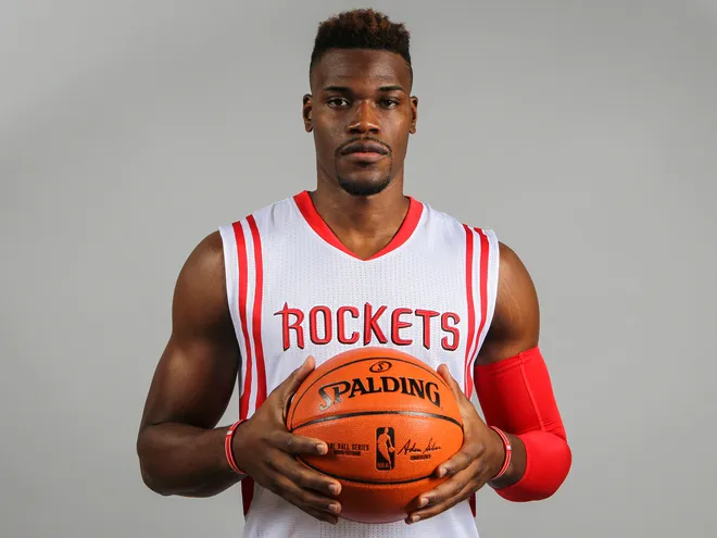 Sep 29, 2014; Houston, TX, USA; Houston Rockets forward Jeff Adrien (4) poses for a photo during media day at Toyota Center. Mandatory Credit: Troy Taormina-USA TODAY Sports