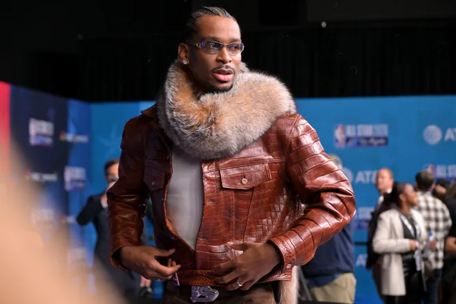 Feb 15, 2026; Los Angeles, CA, USA; Team World guard Shai Gilgeous-Alexander (2) of the Oklahoma City Thunder on the red carpet before the 75th NBA All Star Game at Intuit Dome. Mandatory Credit: Jayne Kamin-Oncea-Imagn Images