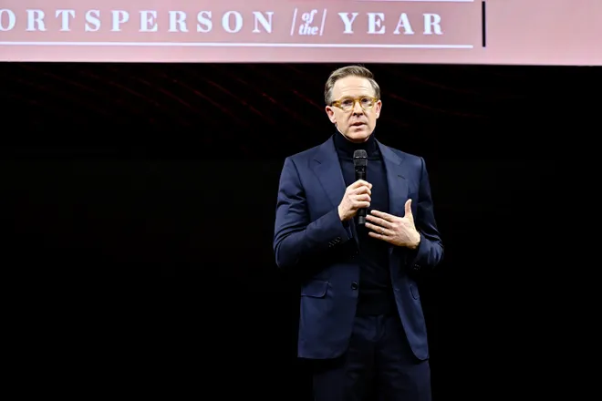 LAS VEGAS, NEVADA - JANUARY 06: Sam Presti speaks onstage during the Sports Illustrated Sportsperson of the Year Ceremony on January 06, 2026 in Las Vegas, Nevada. (Photo by David Becker/Getty Images for Sports Illustrated)