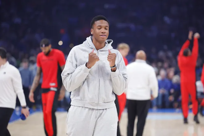 Jan 25, 2026; Oklahoma City, Oklahoma, USA; Oklahoma City Thunder center Thomas Sorber during warm ups before a game against the Toronto Raptors at Paycom Center. Mandatory Credit: Alonzo Adams-Imagn Images